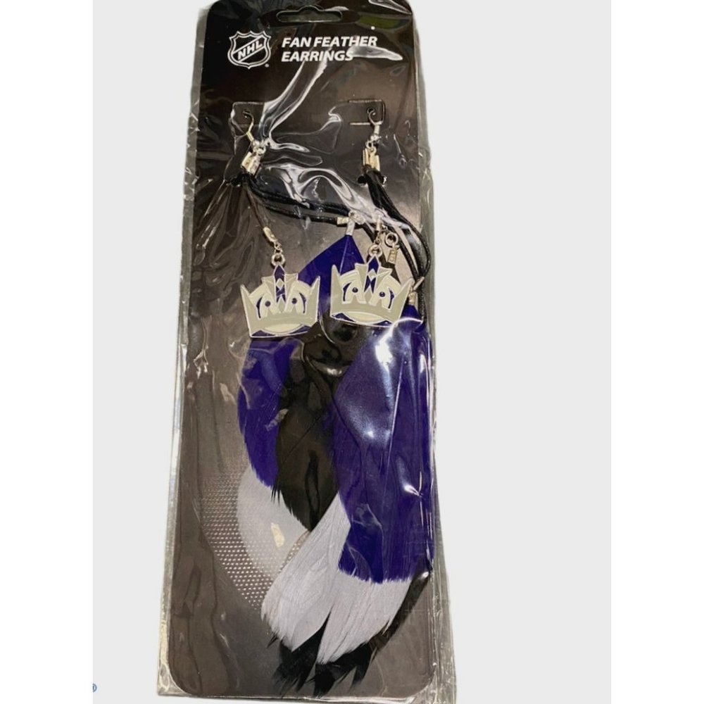 Los Angeles Kings Feather Style Earrings With Team Logo NHL Licensed - NWT